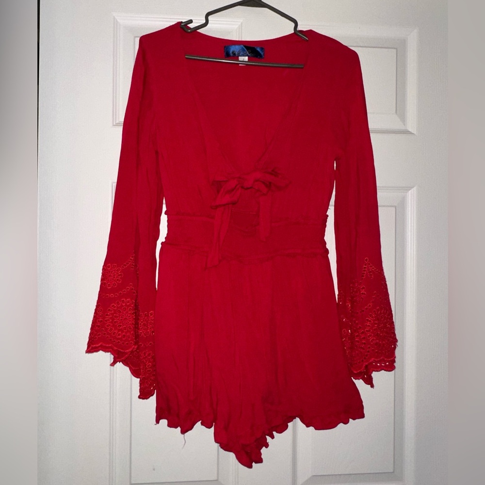Blue Rain Red Romper